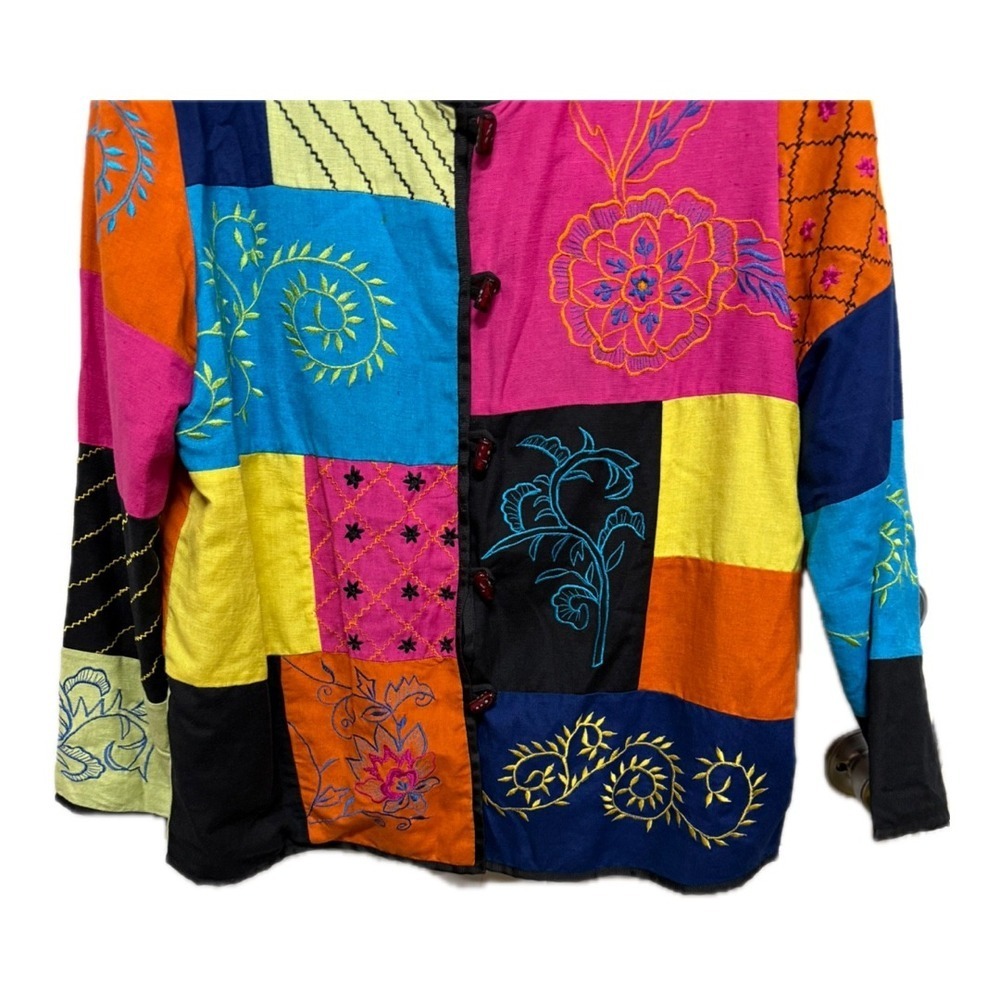 Indigo Rain Vintage Patchwork Bead Button Jacket … - image 3